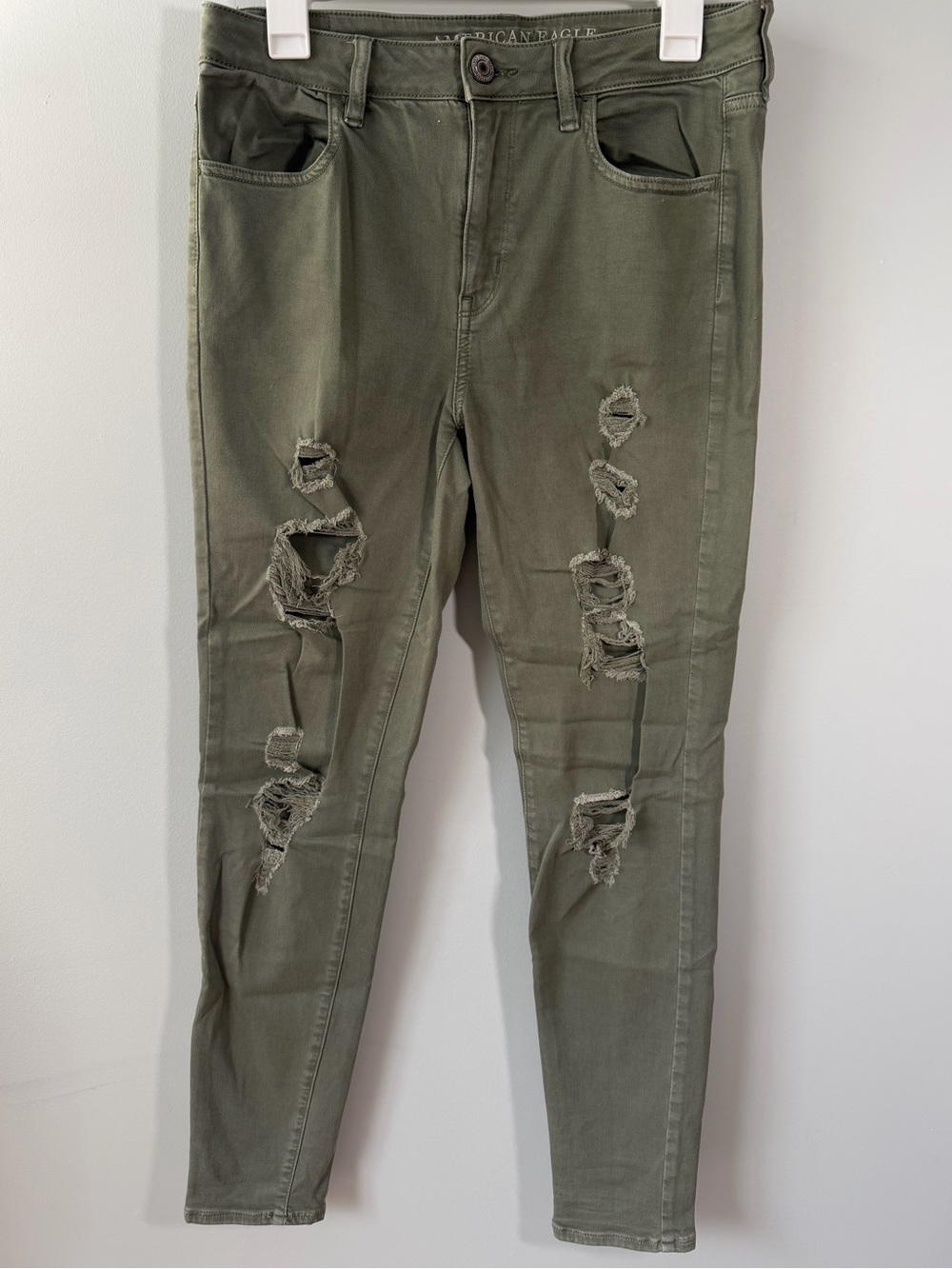American Eagle Outfitters Olive Green Distressed Jeggings